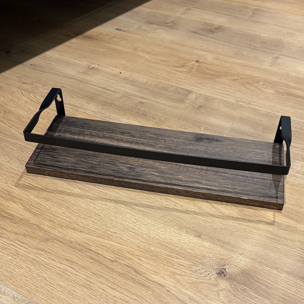 Amazon Black Metal Framed Wall Shelf with Dark Wood Plank